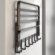 Black Towel Rack Foldable Bathroom Shelf Towel Bar Shower Organizer Set Durable Stainless Steel Wall