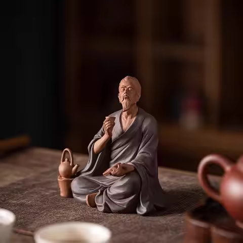Chinese Historical Figures Statue Ceramic, Purple Sand Craft sculpture , Home Room, office, Tea Set 