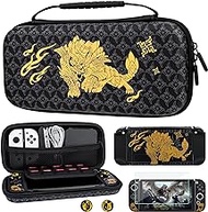 GLDRAM Carry Case for Nintendo Switch OLED Accessories, Black Switch Case Cover Bundle for Monster Hunter Rise with Travel Case, Dockable Hard PC Cover, Glass Screen Protector, Thumb Grip Caps