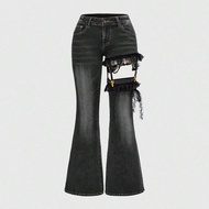 Y2K Harajuku Gyaru Millennium Baddie Lace Patchwork Super Low Waist Vintage Skinny Super Plus Size J