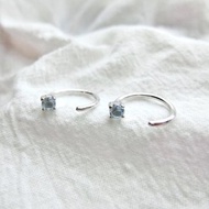 藍托帕石925純銀爪鑲耳鉤耳環