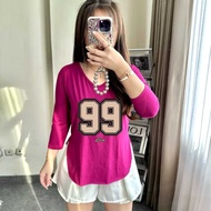 Oversized 7 Sleeve T-Shirt/8 | Long sleeve t-shirt | Oversized slit Print Blouse baju perempuan t sh