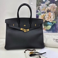 Hermes 愛馬仕birkin35黑金鉑金包，epsom皮，A刻 原始成色，包身硬挺無變形無明顯瑕疵