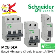SCHNEIDER ELECTRIC EASY9 MINIATURE CIRCUIT BREAKER (MCB), 6000A, 230V/ 400V, 1P/ 2P/ 3P, 10A-63A (EZ
