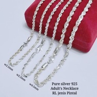 925 Silver Necklace Rantai Leher Pintal Perak Tulen 925绳子项链 Sterling Silver Original Silver Necklace