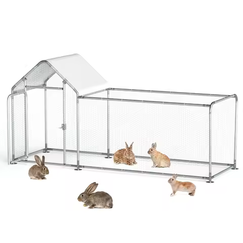 Rabbit House Outdoor Pet Shelter Metal Chicken Coop Run for 10-15 Small Animals 118" L x 39.4" W x 5