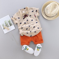 Children Clothing Boys Gentleman Crown Bow Tie Shirt Shorts Set