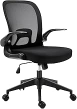 Ergonomic Office Chair Mesh Adjustable Swivel Computer Desk Chair Flip Up Arms Folding Gaming Chair Executive Wheel Chair for Home, Office,School (Black)