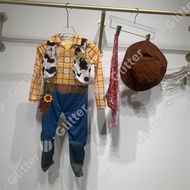 Pixar Toy Story Woody Costume for Kids Boy Western Cow Boy Buzz Lightyear Cosplay Bodysuit Mask Hall
