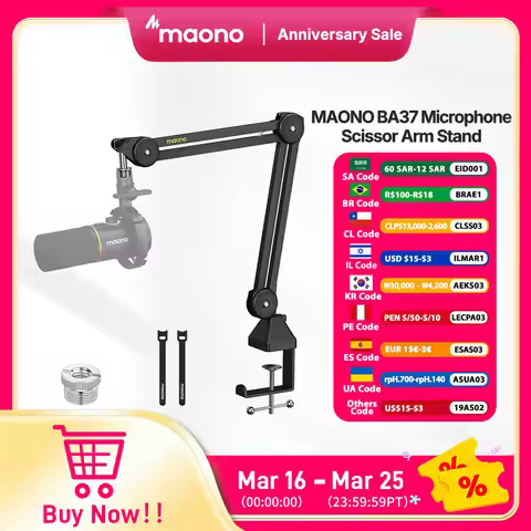 MAONO BA37 Microphone Boom Arm Heavy Duty Adjustable Metal Suspension Mic Stand Upgraded Desk Clamp 