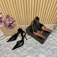 High Version YSL Belt Buckle Hollow Thin Heel High Heels2024Autumn New Fashionable Belt Buckle Point