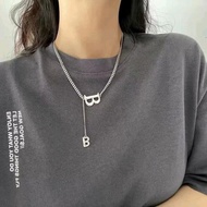 Kalung Titanium Viral Terlaris Rantai Besar Liontin Huruf B Kekinian/Kalung Inisial Wanita  Anti Kar