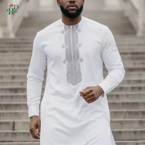 H&D 2026 African Clothing luxury For Man Traditional Agbada Sets 2PCS White Shirt Pant Embroidery We