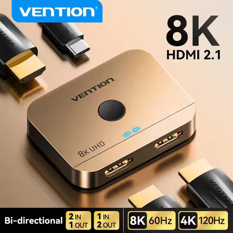 Vention HDMI 2.1 Switcher 8K@60Hz 4K@120Hz for Laptop PC PS5 Monitors Xbox TV Bi-Directional 2 in 1 