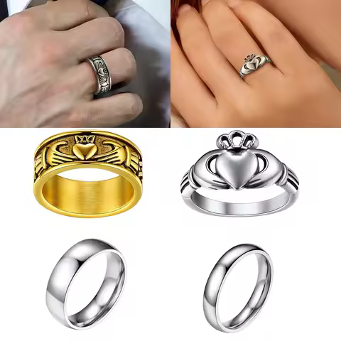 U7 Classic Wedding Rings 4/6mm Flat Band Plain Rings Claddagh Rings Love Loyalty 316L Stainless Stee