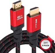 4K HDMI 2.0 Cable 3 ft. [3 Pack] by RitzGear. 18 Gbps Ultra High Speed Braided Nylon Cord &amp; Gold Connectors - 4K@60Hz/UHD/3D/2160p/1080p/ARC &amp; Ethernet. Compatible with UHD TV/Monitor/PC/PS5/Xbox