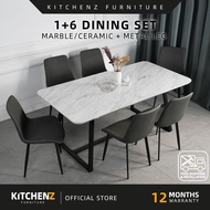 [FREE Shipping & FREE Installation] KitchenZ 6 Seater Marble/Ceramic Dining Set Dining Table + 6 Din
