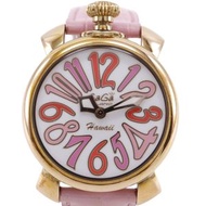 Gaga Milano Manuale 40 手錶 5012.WH.KALA 不鏽鋼和皮革錶帶，義大利製造，玫瑰金石英機芯，類比顯示，白色錶盤，中性款 [二手]