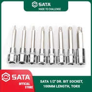SATA 1/2'' DR. BIT SOCKET, 100MM LENGTH, TORX / STAR BIT SOCKET BOX / T20 / T25 / T27 / T30 / T40 / 