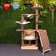 【10 YEARS】Natural Oak Wood Cat Tree Tower with Transparent Sphere Cat Bed Height 1711mm