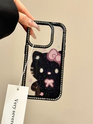 Ốp Lưng iPhone 16 pro Max Kitty Bling Bling Two-sided Rhinestone Black Frame Glitter Acrylic Protect