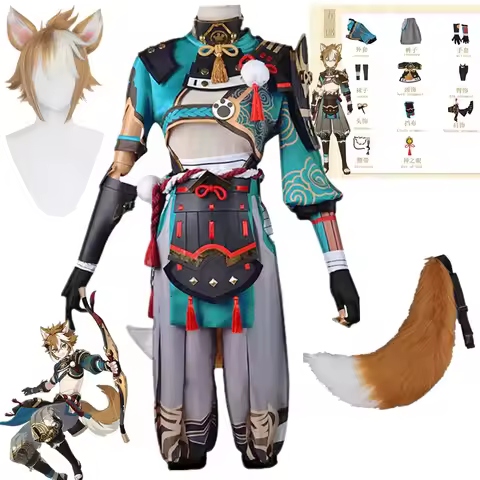 Genshin Impact Gorou Cosplay Suit Pants Fox Tail Ears Halloween Costume For Woman Man Anime Clothes