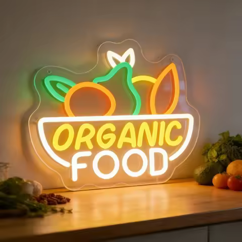 ORGANIC FOOD Neon Sign Fruit Vegetable LED Neon Light Healthy Food Cafe Decor Kitchen Wall Decoratio