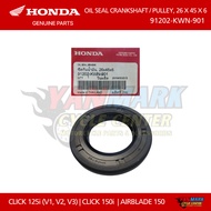 HONDA - OIL SEAL CRANKSHAFT / PULLEY, 26 X 45 X 6 - CLICK 125 (V1, V2, V3) - 91202-KWN-901