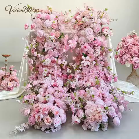 Wedding Pink Aisle Runner 1/2M Romantic Pink 5D Rose Flower Row Runner for Wedding Banquet Event Bir