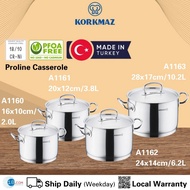 Korkmaz Proline Casserole, 18/10 Stainless Steel Soup Pot, 2.0L-10.2L
