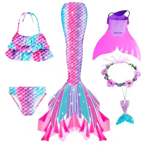 Mermaid Costume Girl Tail Beach Dress Costume Can Add Monofins Bikini Swimming Cosplay Mermaid for S