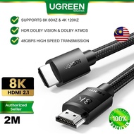 UGREEN HDMI To HDMI 2.1 Cable 8K 60Hz 4K 120Hz 480 Gbps Dynamic HDR Dolby Vision HDR10 Dolby Atmos eARC Stereo Sound Audio Video Nylon Braided Premium PS4 PS5 Xbox UHD TV Blu Ray DVD Projector LG TV Sony Dell Asus Msi PC Laptop Windows Monitor Projector