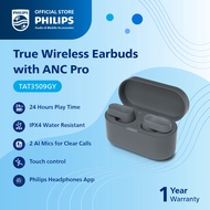 Philips True Wireless In-ear Headphones Noise Canceling Pro Dynamic Bass 24Hr Playtime Grey (TAT3509