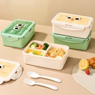 KAUKAU Bekas Makanan Cute Cartoon Bento Lunch Box 3-Compartment Food Container Fork and Spoon Includ