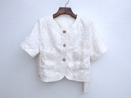 Y.D.B.H. 米白色小香風手工亮片短袖小外套 (size M)