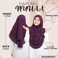 NUHA EXCLUSIVE Tudung Sarung Berdagu 3 Layer Chiffon Awning Scuba Batu Tabur & Taya Beads