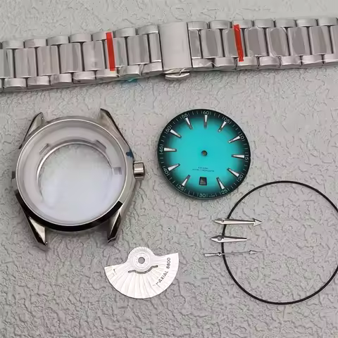 41mm OM Watch Case 220.10.41.21 Turquoise Dial Set Green Luminous Watch Faces OM 150 Watch Accessori