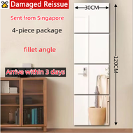 【Ship from Singapore】 4pcs Square Mirror Sticker Full Body Mirror Frameless Combination Mirror Wall Mounted Bathroom Clothing Store Wardrobe Splicing Mirror (30*30cm)