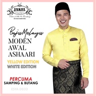[YELLOW/WHITE SET] Baju Melayu Awal Ashaari Paloma Slim Fit by JAKEL Baju Melayu Cekak Musang Baju Raya 2024 Free Sampin
