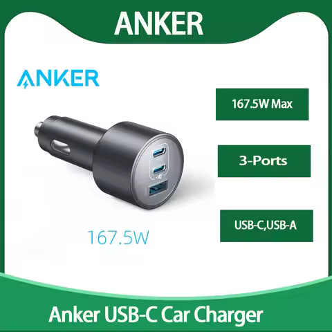 Original Anker USB-C Car Charger, 167.5W Max 3-Port Type-C and USB-A Fast Charging, for MacBook Pro/