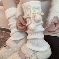 Leg Warmer Calf Warmer Fur Ball Foldable Model Milky White and Black Lolita Harajuku