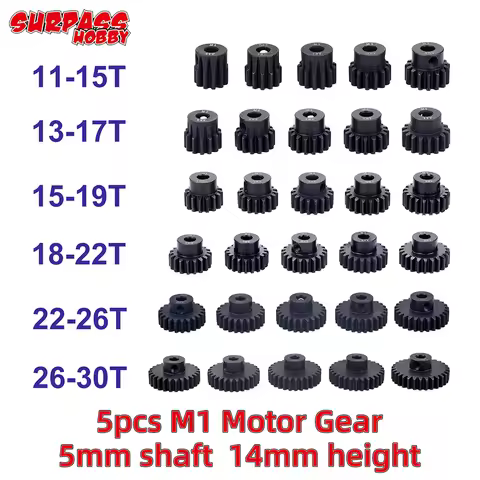Metal Pinion Motor Gear Set Steel 5PCS M1 5mm 11T 12T 13T 15T 17T 19T 20T 21T 23T 25T 27T 29T 30T fo