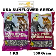 Emas 10- Black Stripe USA Sunflower Seed (350g/1kg)(Makanan Hamster Bird Parrot Burung Nuri Snack Tr