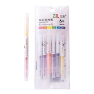 Set Highlighter Dua Sisi Warna isi 6Pcs Pen 2 sisi Diary Marker Stationery Lucu Unik Penanda Buku Wa