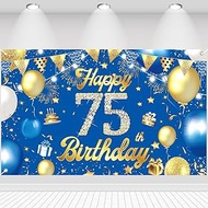 75th Birthday Decor Birthday Decoration Background Happy 75th Birthday Banner Flag Balloons Star Sig