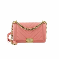 CHANEL香奈兒 BOY 25 粉紅色山形魚子醬肩背斜背包