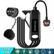 EV Charging Cable Type 2 UK Plug 3 Pin Electric Vehicle Car Charger Portable 13A