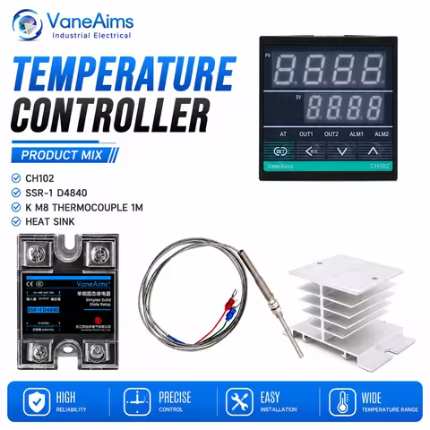 Digital Temperature Controller CH102 PID Thermostat 220V + 40DA SSR Relay + Heatsink + 1m K type The