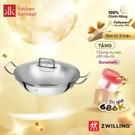 Wok Zwilling Plus Deep Stir-Fry Stainless Steel Pan 32cm with glass lid can be used on induction coo