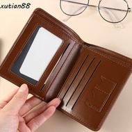 XUTIAN88WL 2 Fold Wallets, Leather Solid Color Men's Short Wallet, Simple Soft Card Bag Multifunctio